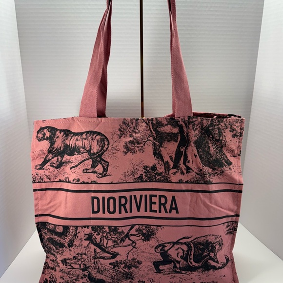 Christian Dior Tote Canvas Bag Book Large Dioriviera Pink Fabric - Picture 2 of 5